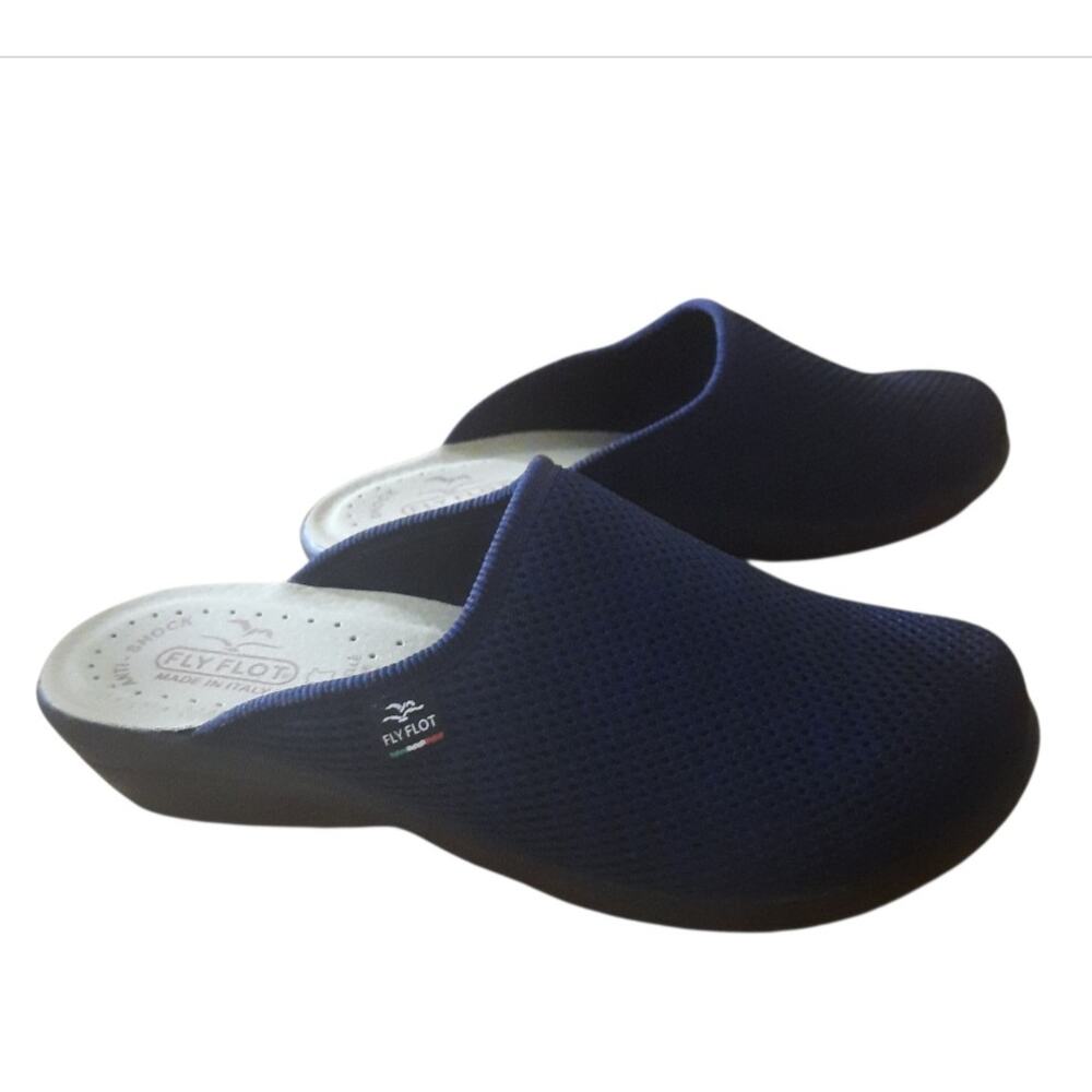 Fly Flot Womens Navy Mesh Anti Shock Footbed Rounded Toe Clogs Size 8 (EU 39)